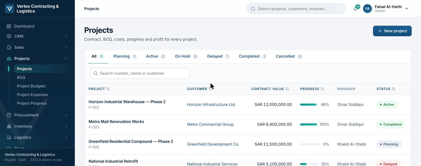 Vertex ERP screenshot